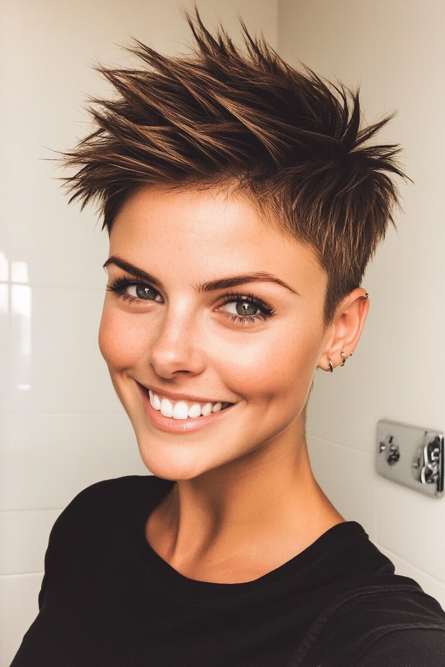 12. Bold Tapered Spiky Pixie in Espresso Brown (Short Spiky Haircuts For Fine Hair) - Short Spiky Haircuts For Fine Hair