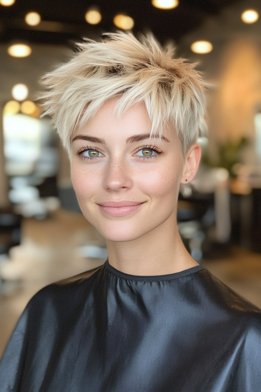 14. Messy Spiked Crop with Side Bangs in Sandy Blonde (Short Spiky Haircuts For Fine Hair) - Short Spiky Haircuts For Fine Hair