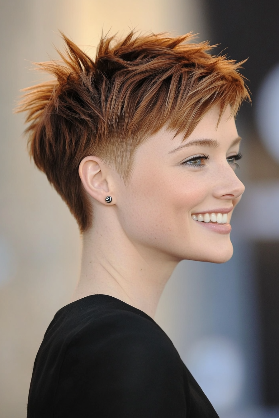 16. Soft Spiked Pixie with Tapered Nape in Honey Brown (Short Spiky Haircuts For Fine Hair) - Short Spiky Haircuts For Fine Hair