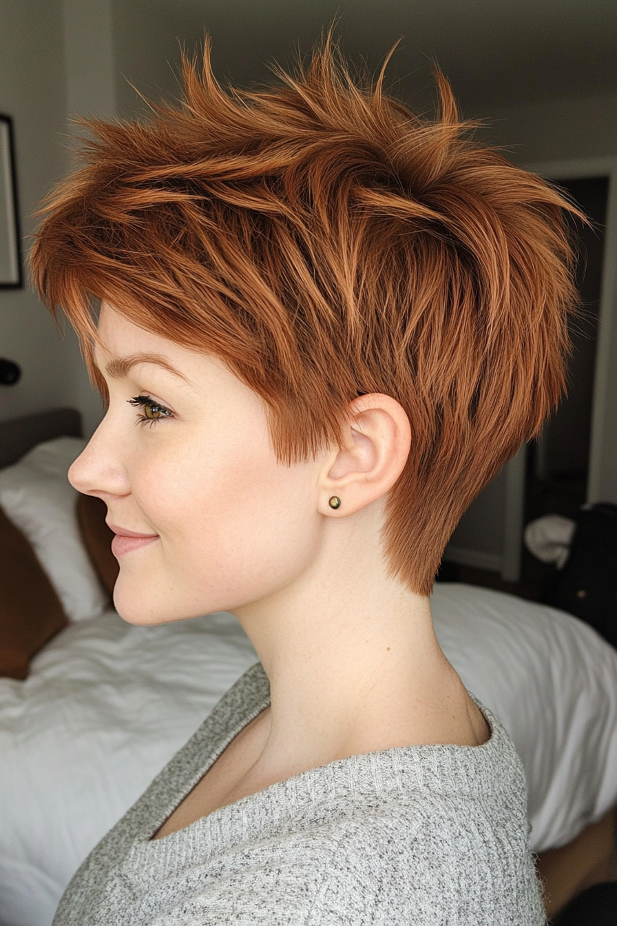 19. Feminine Spiked Pixie with Soft Layers in Light Copper Brown (Short Spiky Haircuts For Fine Hair) - Short Spiky Haircuts For Fine Hair