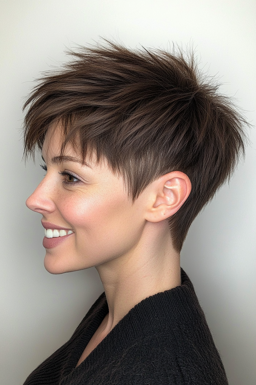 20. Angular Pixie with Tapered Sides in Dark Mocha Brown (Short Spiky Haircuts For Fine Hair) - Short Spiky Haircuts For Fine Hair