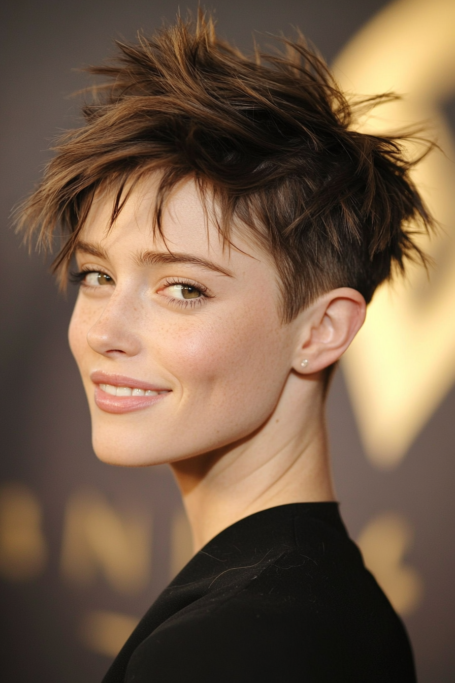 24. Tousled Boyish Crop in Dark Walnut Brown (Short Spiky Haircuts For Fine Hair) - Short Spiky Haircuts For Fine Hair