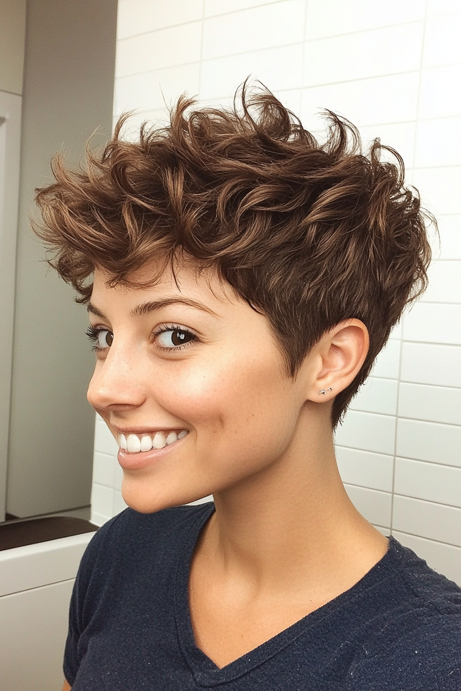 27. Spiky Curly Pixie in Deep Espresso Brown (Short Spiky Haircuts For Fine Hair) - Short Spiky Haircuts For Fine Hair