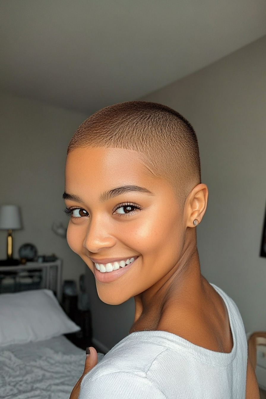 4. Faded Buzz Cut in Espresso Brown (Short Hairstyles For Black Women) - Short Hairstyles For Black Women