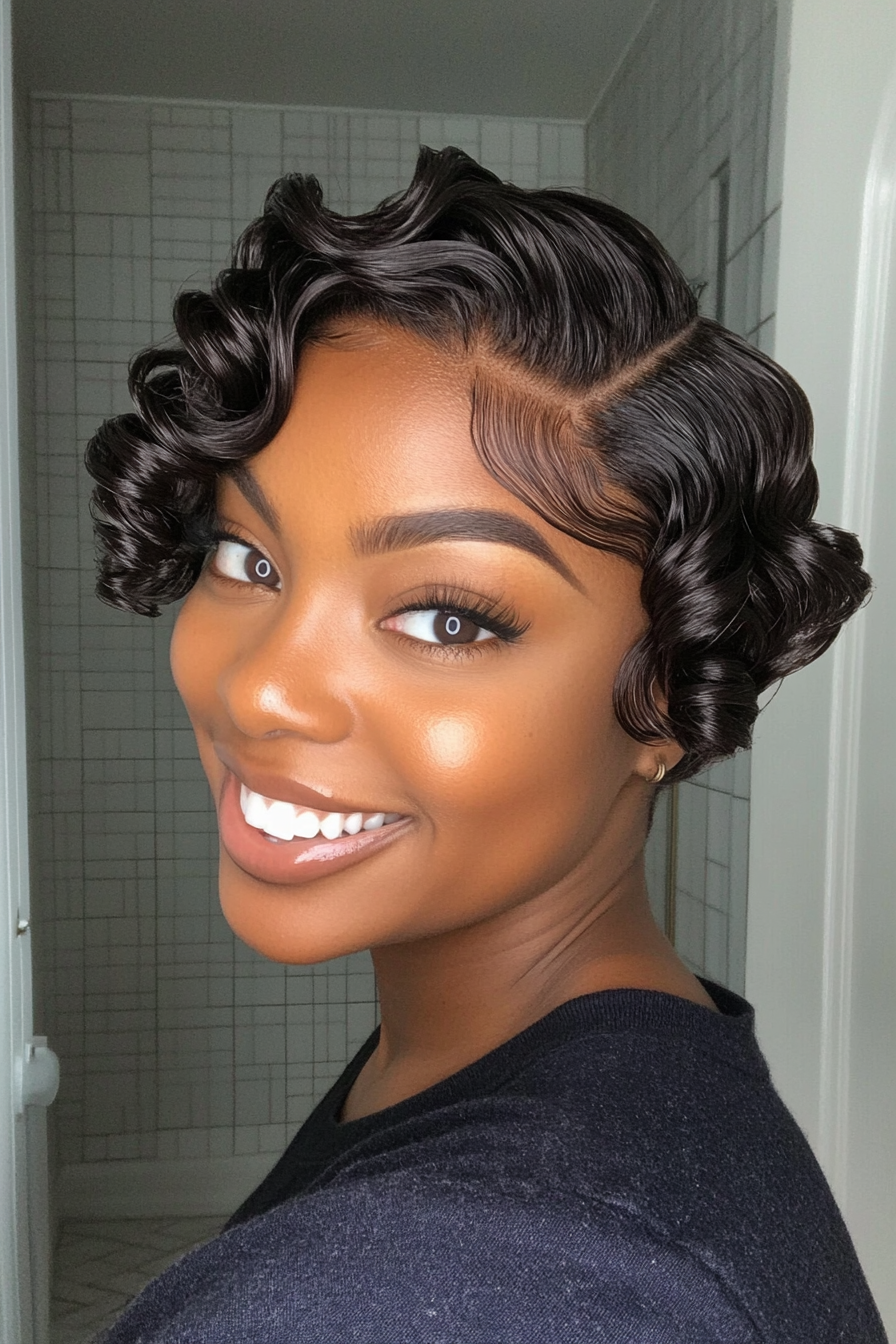 5. Coily Finger Waves in Dark Mocha (Short Hairstyles For Black Women) - Short Hairstyles For Black Women