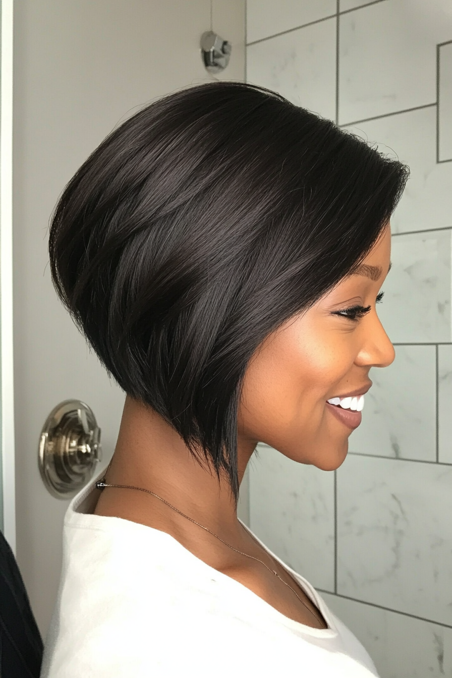 6. Asymmetrical Bob in Natural Black (Short Hairstyles For Black Women) - Short Hairstyles For Black Women