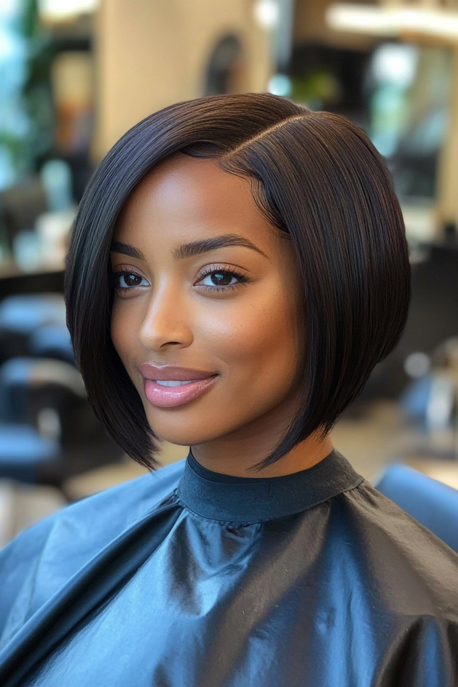 13. Blunt Bob in Deep Brunette (Short Hairstyles For Black Women) - Short Hairstyles For Black Women