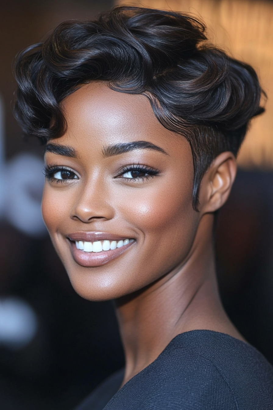 17. Wavy Pixie in Smoky Brown (Short Hairstyles For Black Women) - Short Hairstyles For Black Women