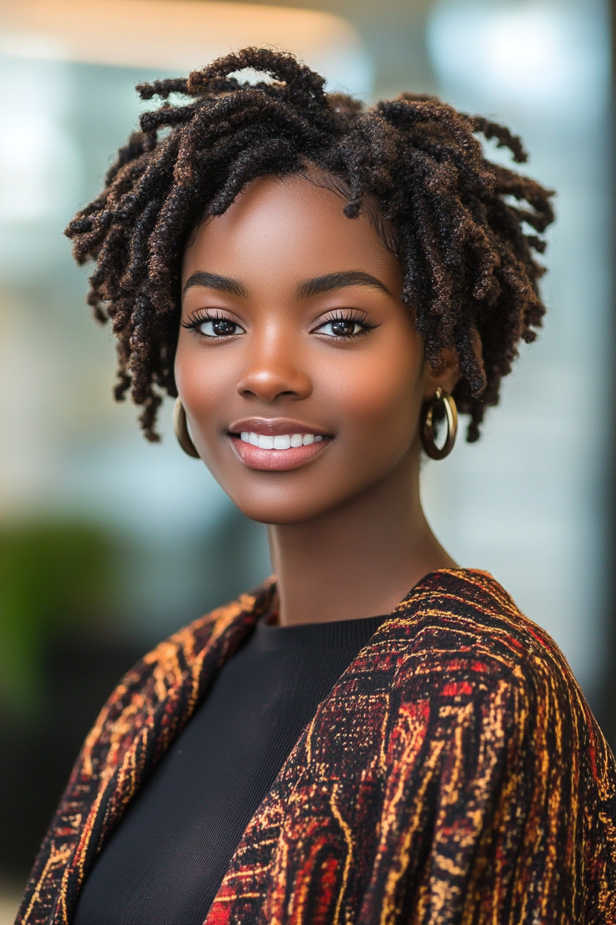22. Short Locs in Chestnut Brown (Short Hairstyles For Black Women) - Short Hairstyles For Black Women