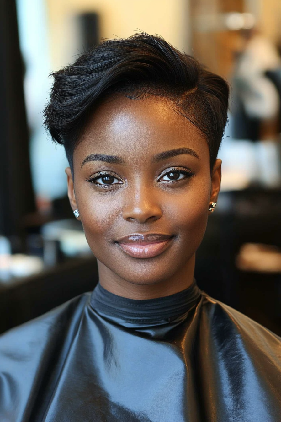23. Soft Buzz with Defined Edges in Jet Black (Short Hairstyles For Black Women) - Short Hairstyles For Black Women