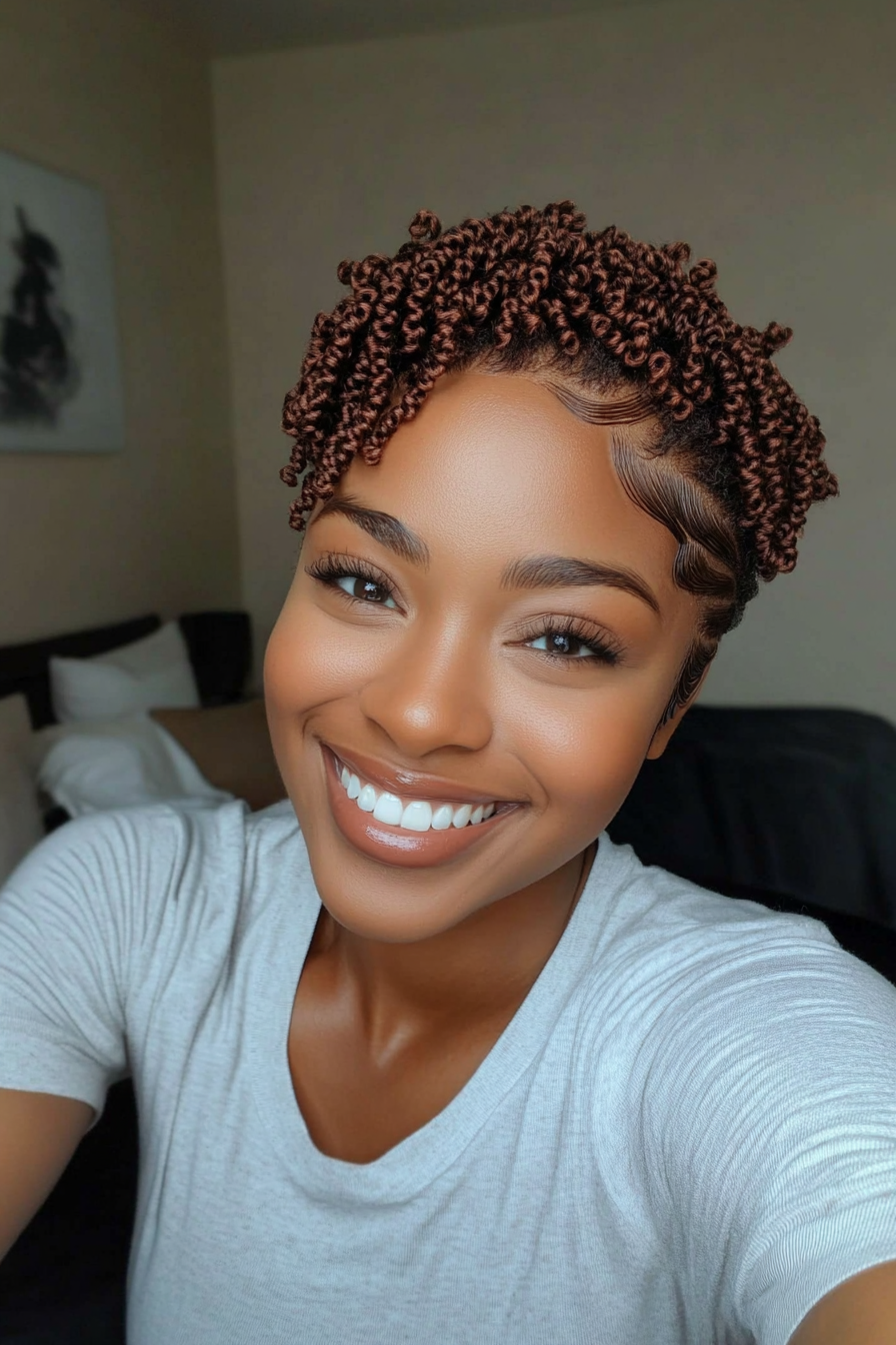 24. Finger Coil Pixie in Dark Walnut (Short Hairstyles For Black Women) - Short Hairstyles For Black Women