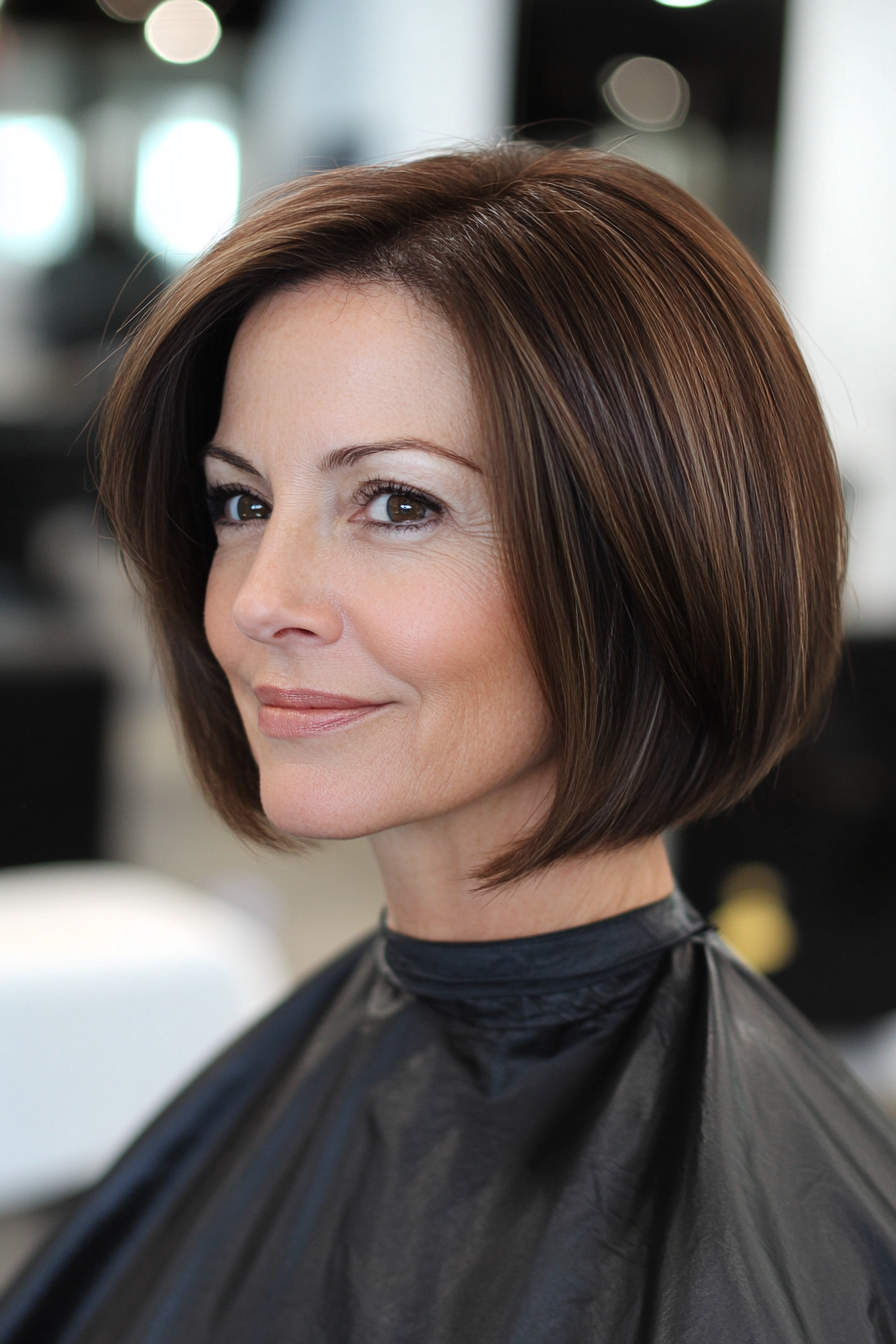 2. Classic Straight Bob in Deep Brunette (Bob Haircuts For Women Over 60) - Bob Haircuts For Women Over 60