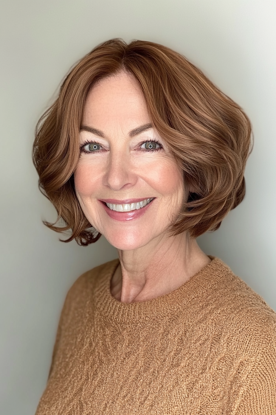 4. Curved Bob in Warm Chestnut (Bob Haircuts For Women Over 60) - Bob Haircuts For Women Over 60