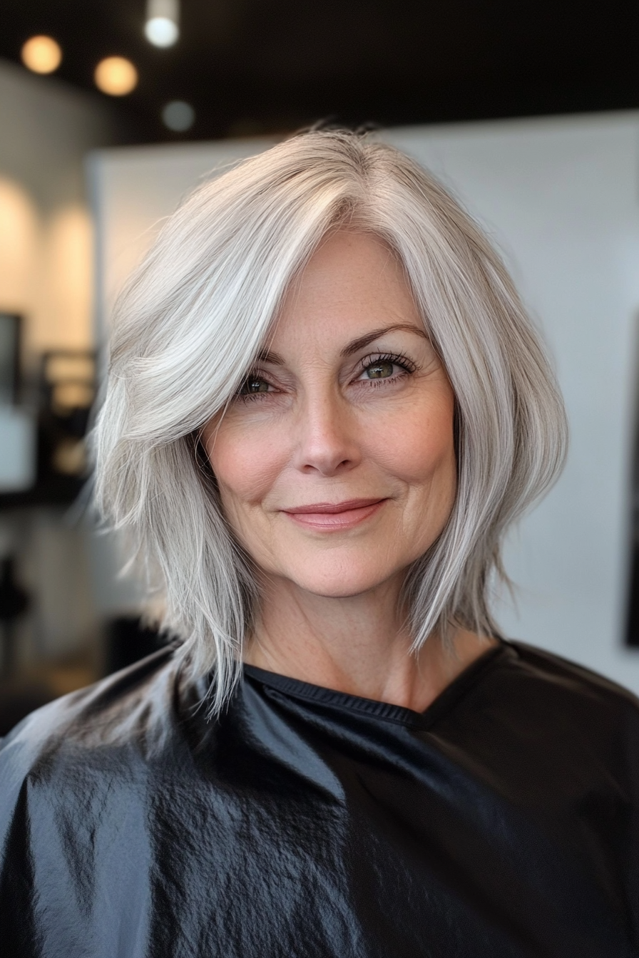 5. Choppy Bob in Salt and Pepper Blend (Bob Haircuts For Women Over 60) - Bob Haircuts For Women Over 60