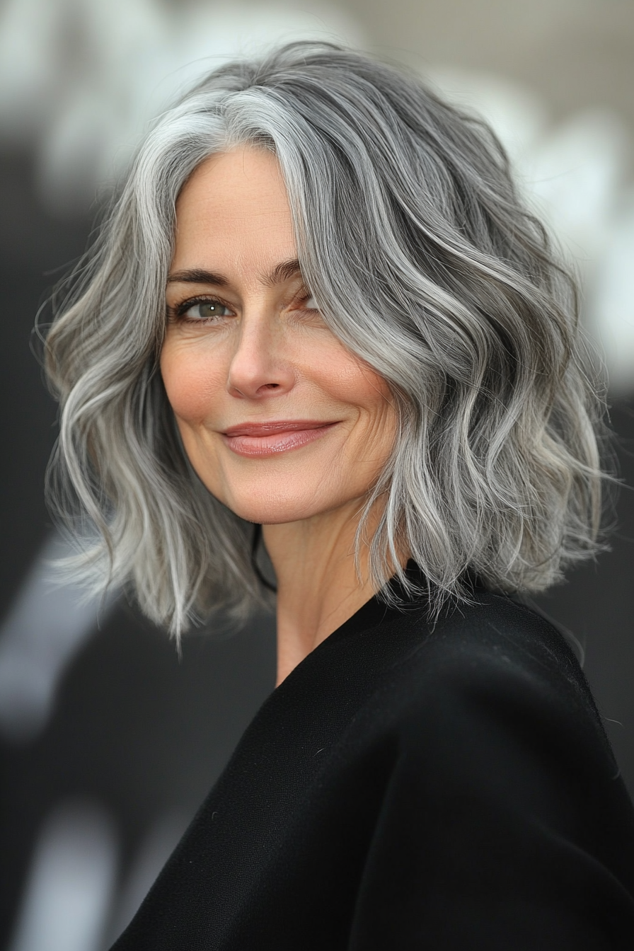 9. Wavy Bob in Natural Gray (Bob Haircuts For Women Over 60) - Bob Haircuts For Women Over 60
