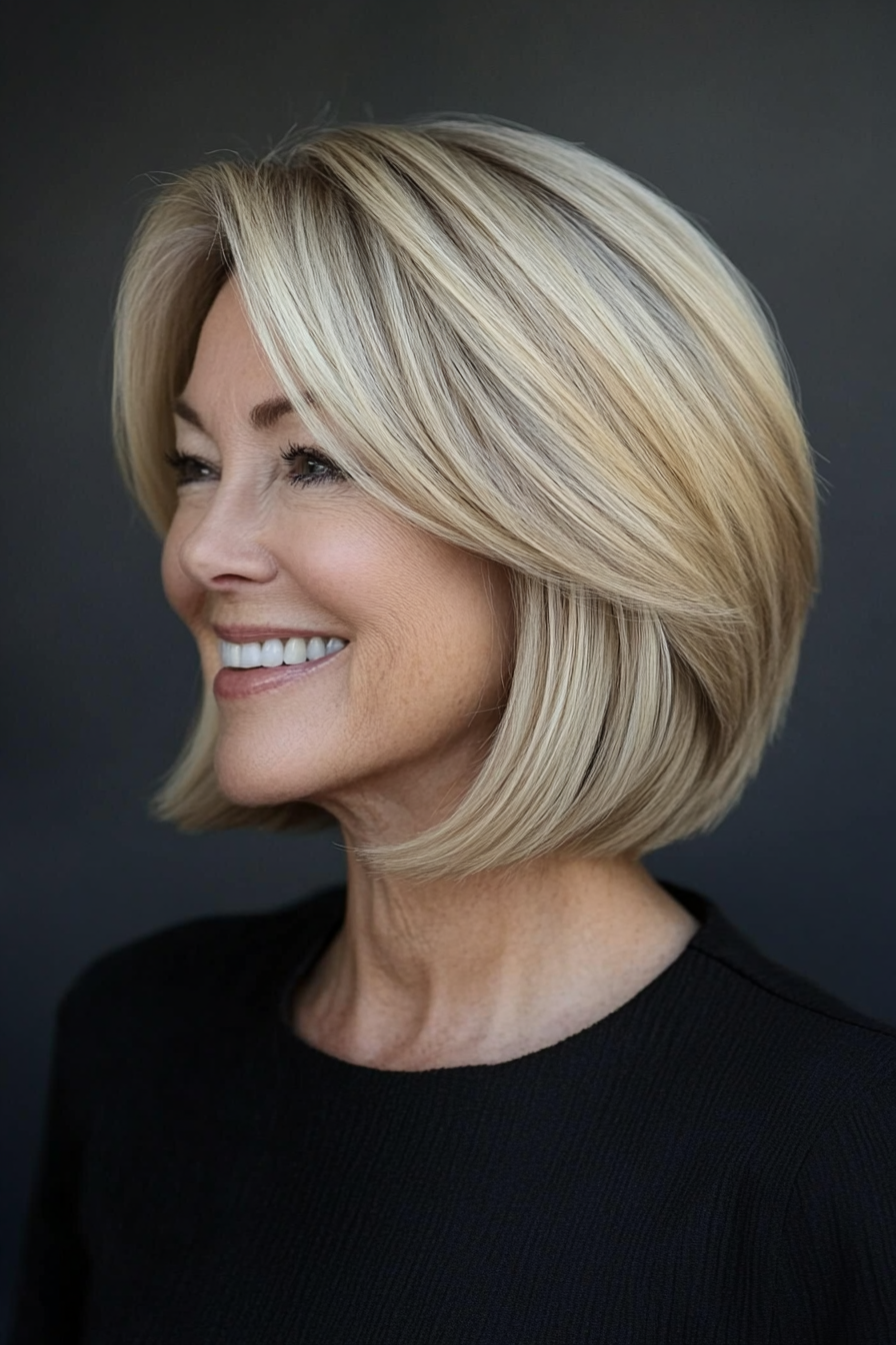 10. Side-Parted Bob in Sandy Blonde (Bob Haircuts For Women Over 60) - Bob Haircuts For Women Over 60