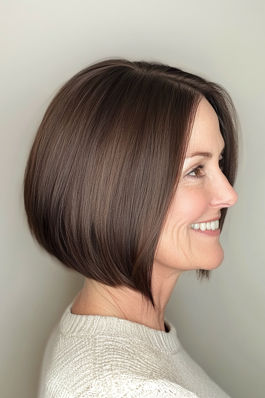 12. Sleek Chin-Length Bob in Espresso Brown (Bob Haircuts For Women Over 60) - Bob Haircuts For Women Over 60