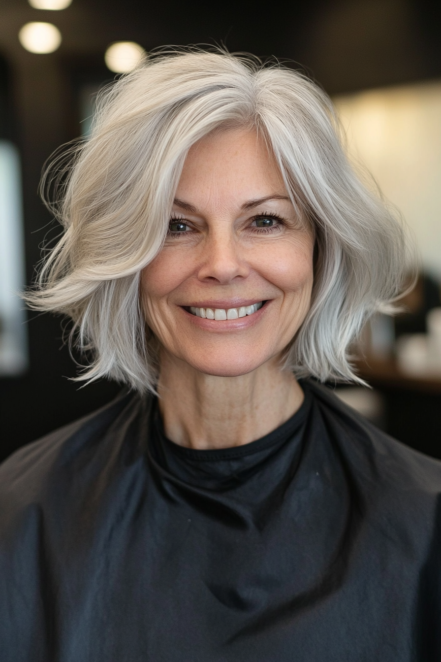 14. Messy Bob in Cool Silver (Bob Haircuts For Women Over 60) - Bob Haircuts For Women Over 60
