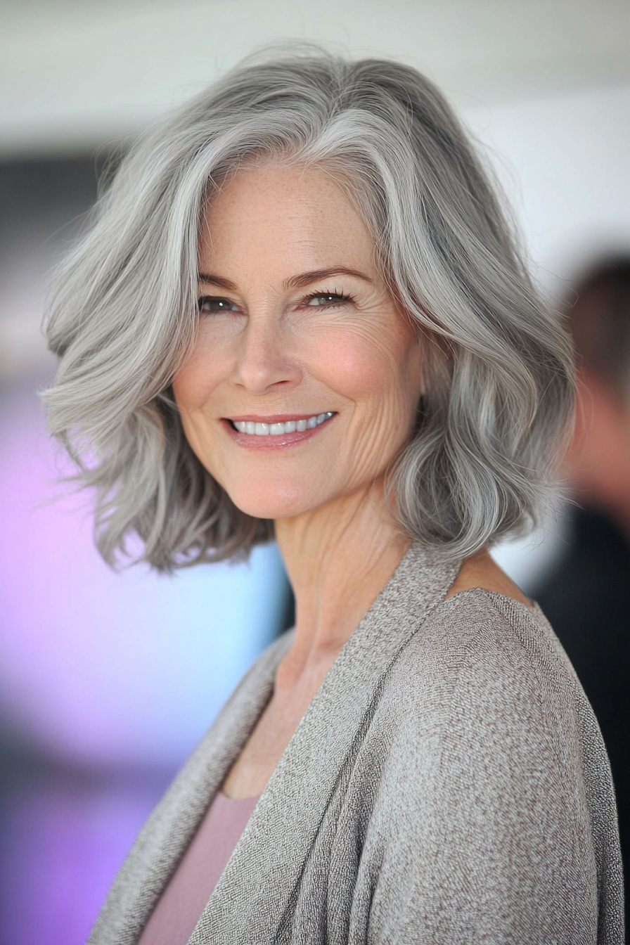 17. Wavy Lob in Ash Gray (Bob Haircuts For Women Over 60) - Bob Haircuts For Women Over 60