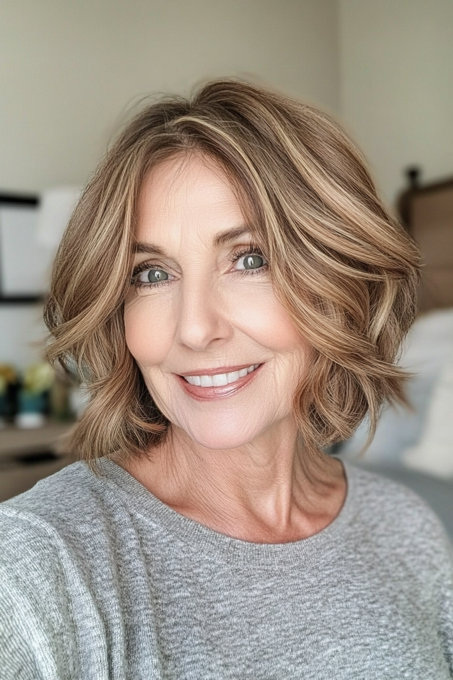 19. Tousled Bob in Light Golden Brown (Bob Haircuts For Women Over 60) - Bob Haircuts For Women Over 60
