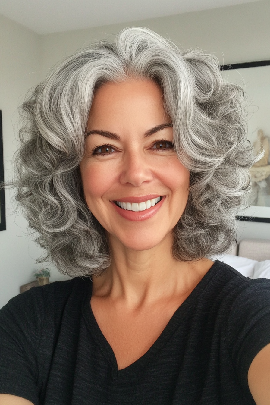 21. Curly Bob in Soft Gray Blend (Bob Haircuts For Women Over 60) - Bob Haircuts For Women Over 60