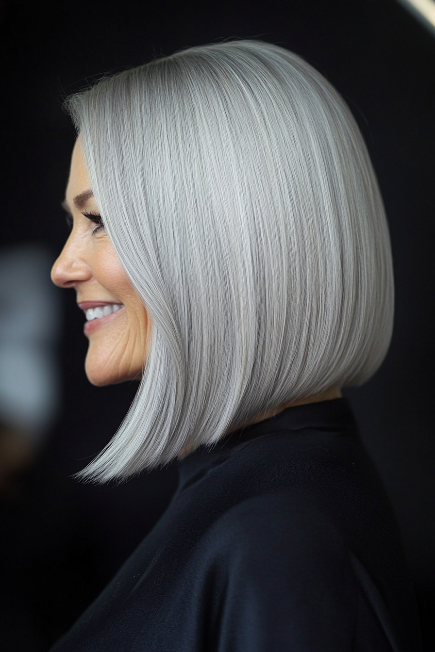 27. Straight Lob in Soft Pearl Gray (Bob Haircuts For Women Over 60) - Bob Haircuts For Women Over 60