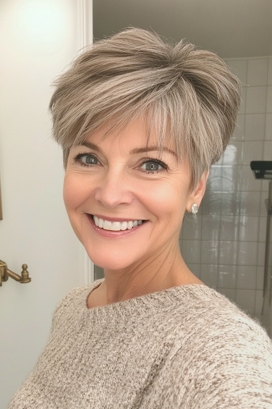 1. Soft Layered Pixie in Ash Brown (Short Hairstyles For Older Women) - Short Hairstyles For Older Women