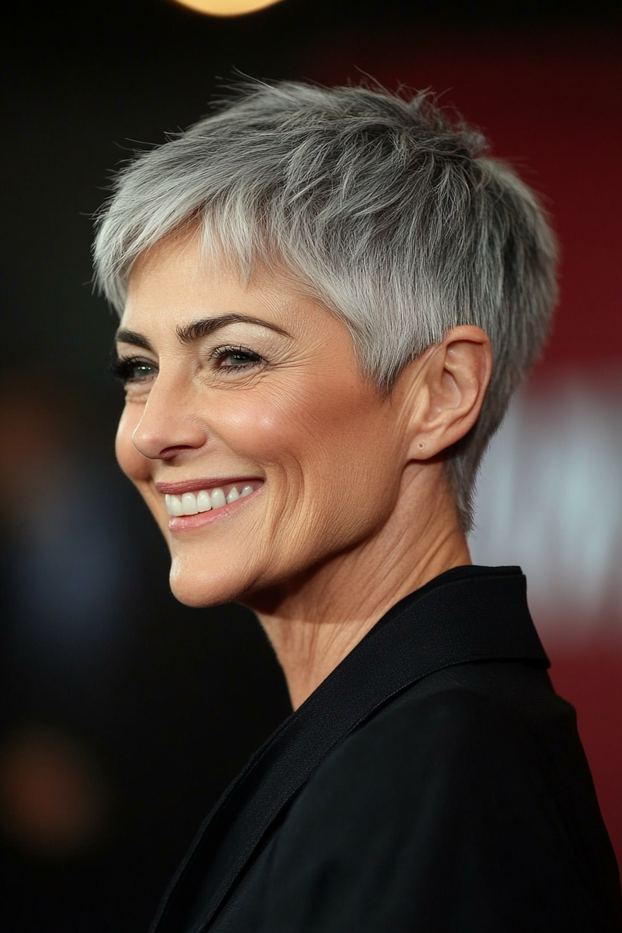 3. Tapered Crop in Salt and Pepper Blend (Short Hairstyles For Older Women) - Short Hairstyles For Older Women