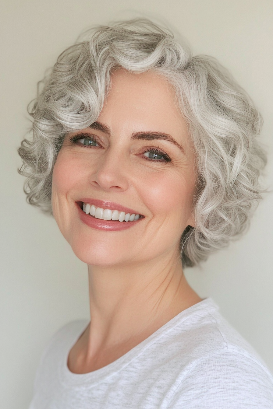 5. Curly Crop in Silver Blonde (Short Hairstyles For Older Women) - Short Hairstyles For Older Women