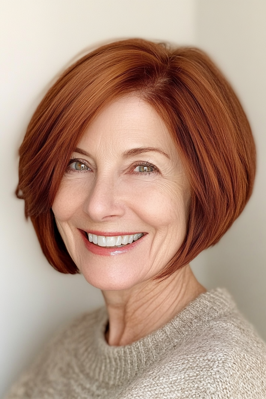 6. Classic Bob in Rich Auburn (Short Hairstyles For Older Women) - Short Hairstyles For Older Women