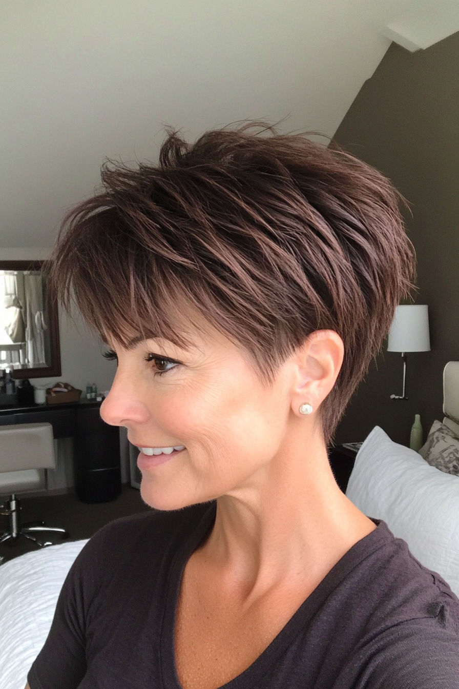 7. Choppy Pixie in Dark Chocolate Brown (Short Hairstyles For Older Women) - Short Hairstyles For Older Women