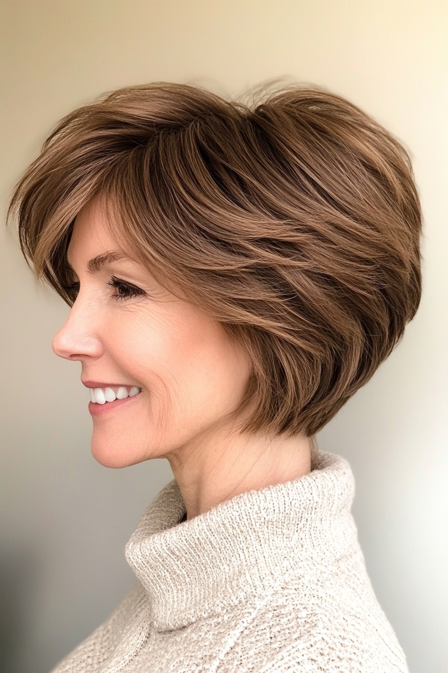 9. Short Shag in Soft Caramel Brown (Short Hairstyles For Older Women) - Short Hairstyles For Older Women