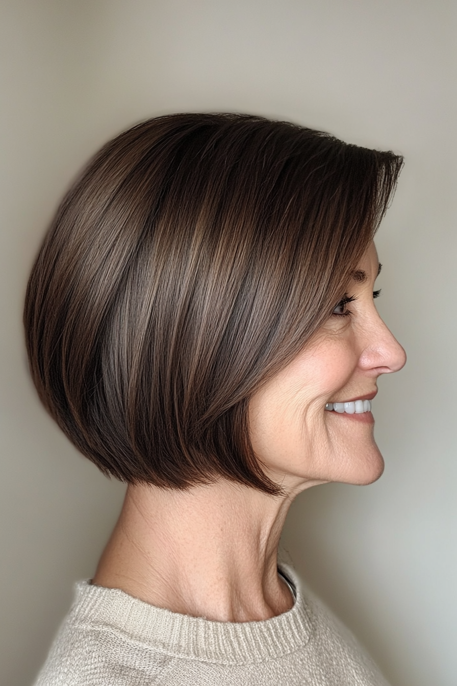 10. Angled Bob in Cool Dark Brown (Short Hairstyles For Older Women) - Short Hairstyles For Older Women
