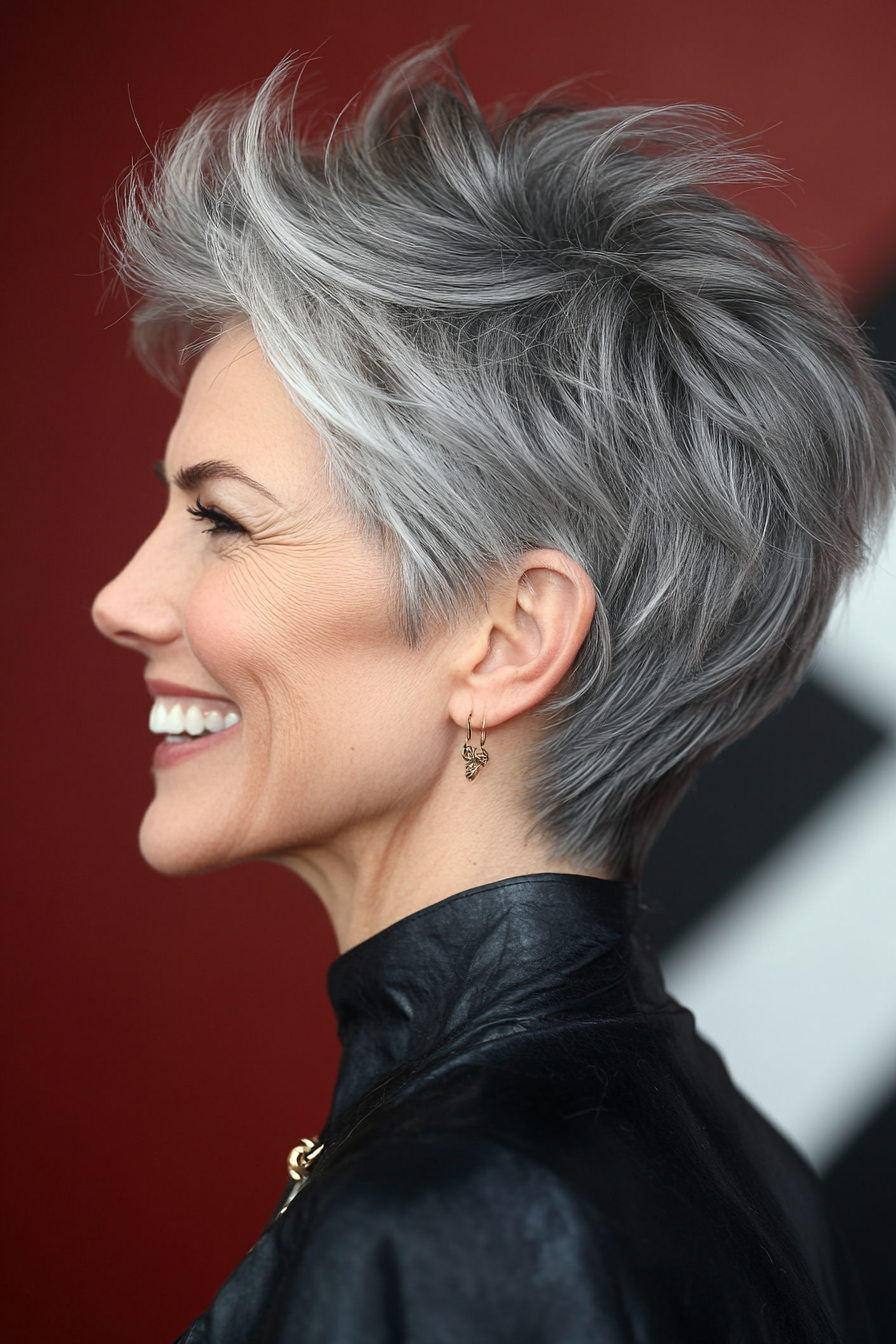 11. Textured Pixie in Smoky Gray (Short Hairstyles For Older Women) - Short Hairstyles For Older Women