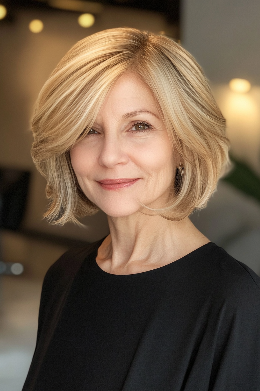 14. Ear-Length Bob in Honey Blonde (Short Hairstyles For Older Women) - Short Hairstyles For Older Women