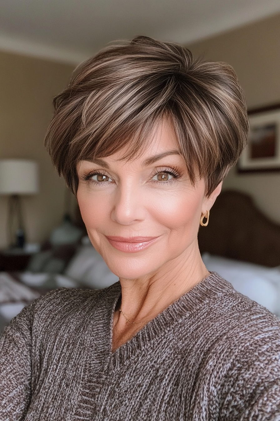 16. Voluminous Short Cut in Warm Mocha (Short Hairstyles For Older Women) - Short Hairstyles For Older Women
