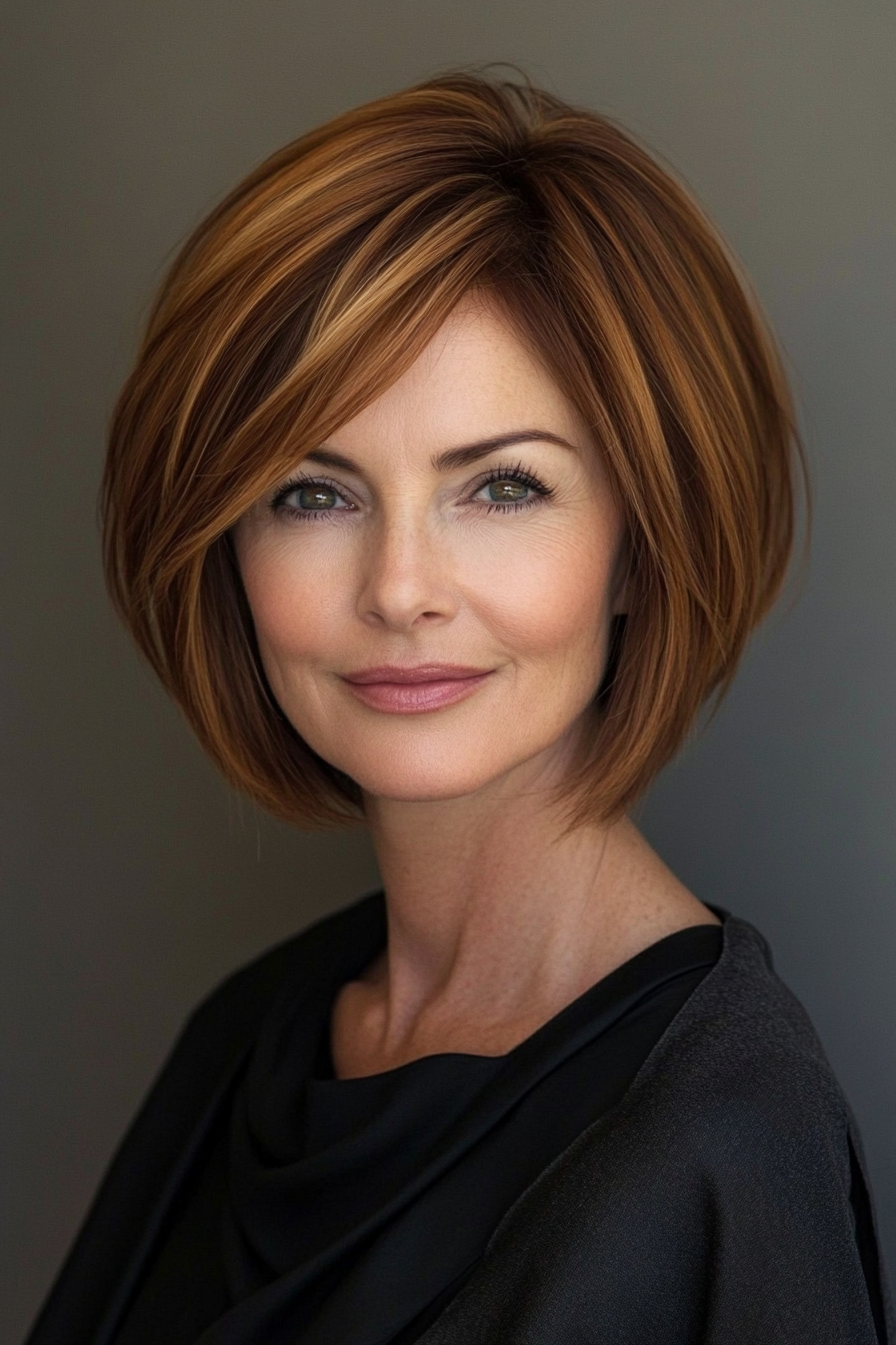 17. Soft Razor Cut Bob in Medium Golden Brown (Short Hairstyles For Older Women) - Short Hairstyles For Older Women