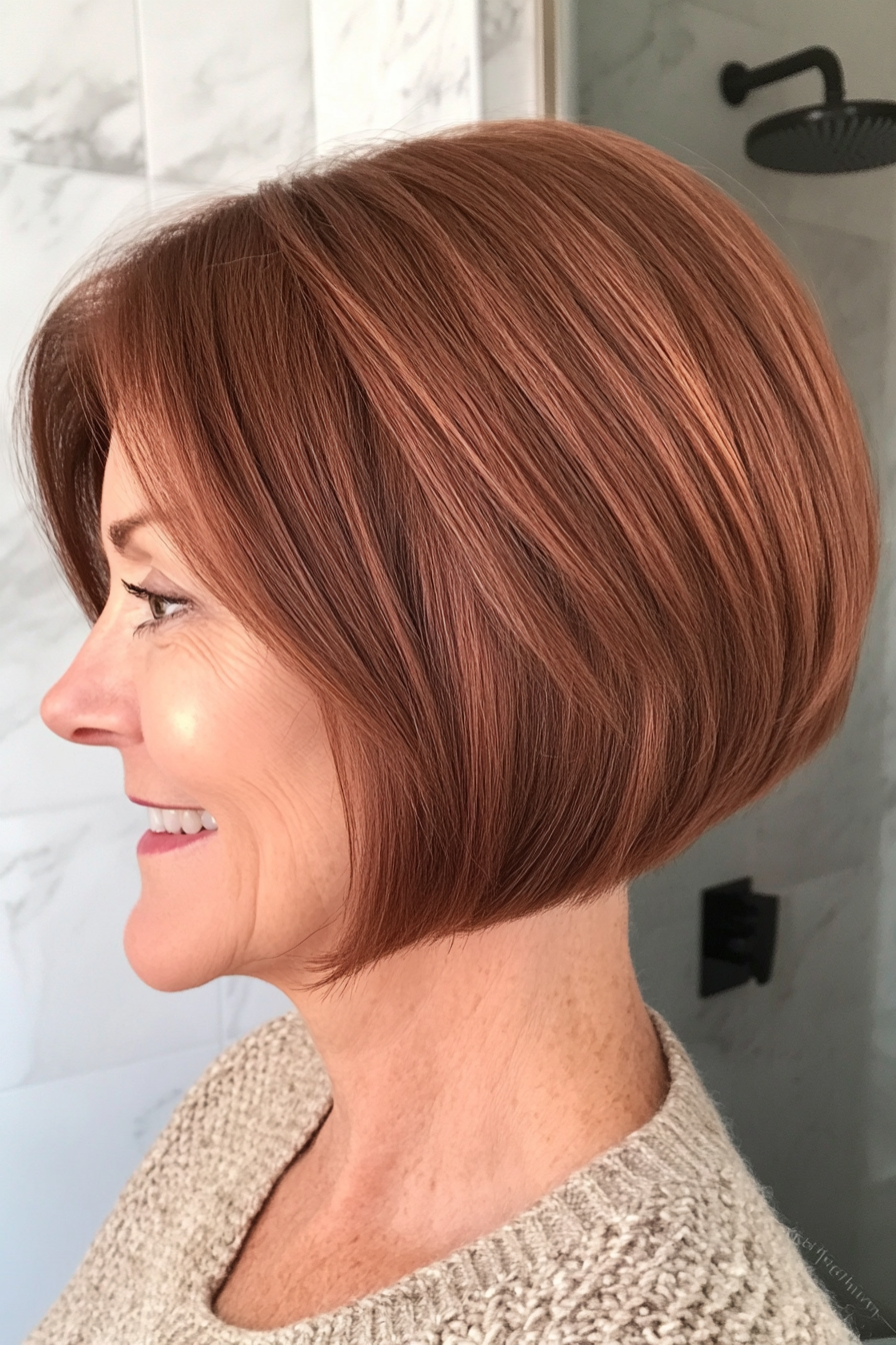 23. Short Blunt Cut in Medium Copper Brown (Short Hairstyles For Older Women) - Short Hairstyles For Older Women