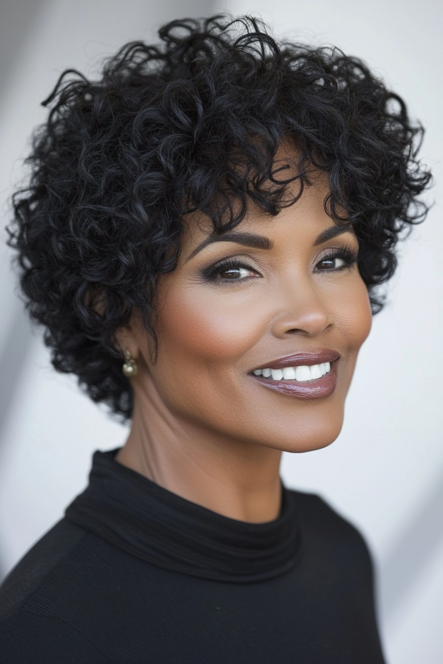 24. Curly Tapered Cut in Natural Black (Short Hairstyles For Older Women) - Short Hairstyles For Older Women