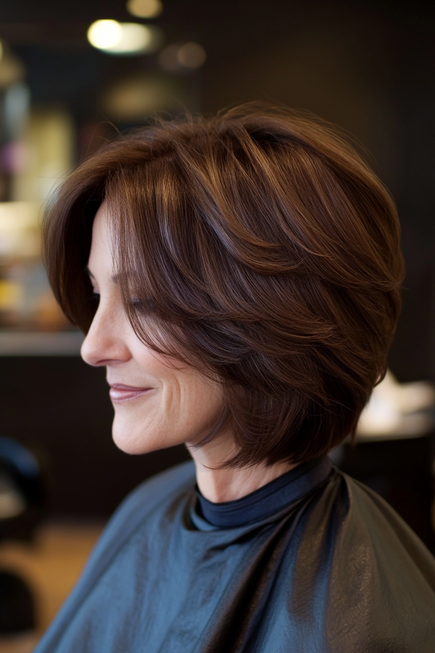 1. Classic Layered Bob with Deep Chestnut (Haircuts For Women Over 40) - Haircuts For Women Over 40