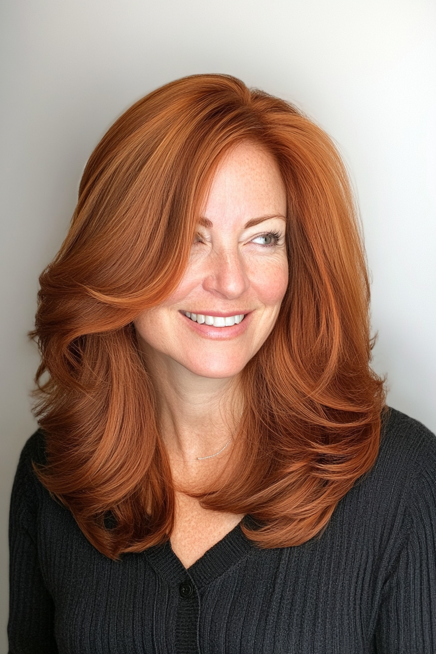 4. Shoulder-Length Feathered Cut with Warm Auburn (Haircuts For Women Over 40) - Haircuts For Women Over 40