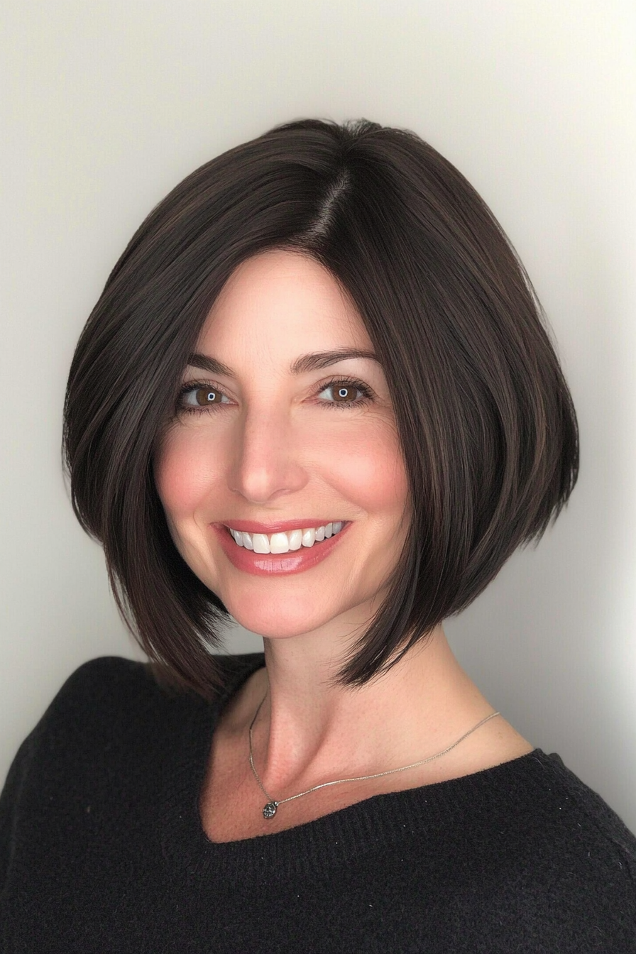 6. Jaw-Length French Bob with Soft Black (Haircuts For Women Over 40) - Haircuts For Women Over 40