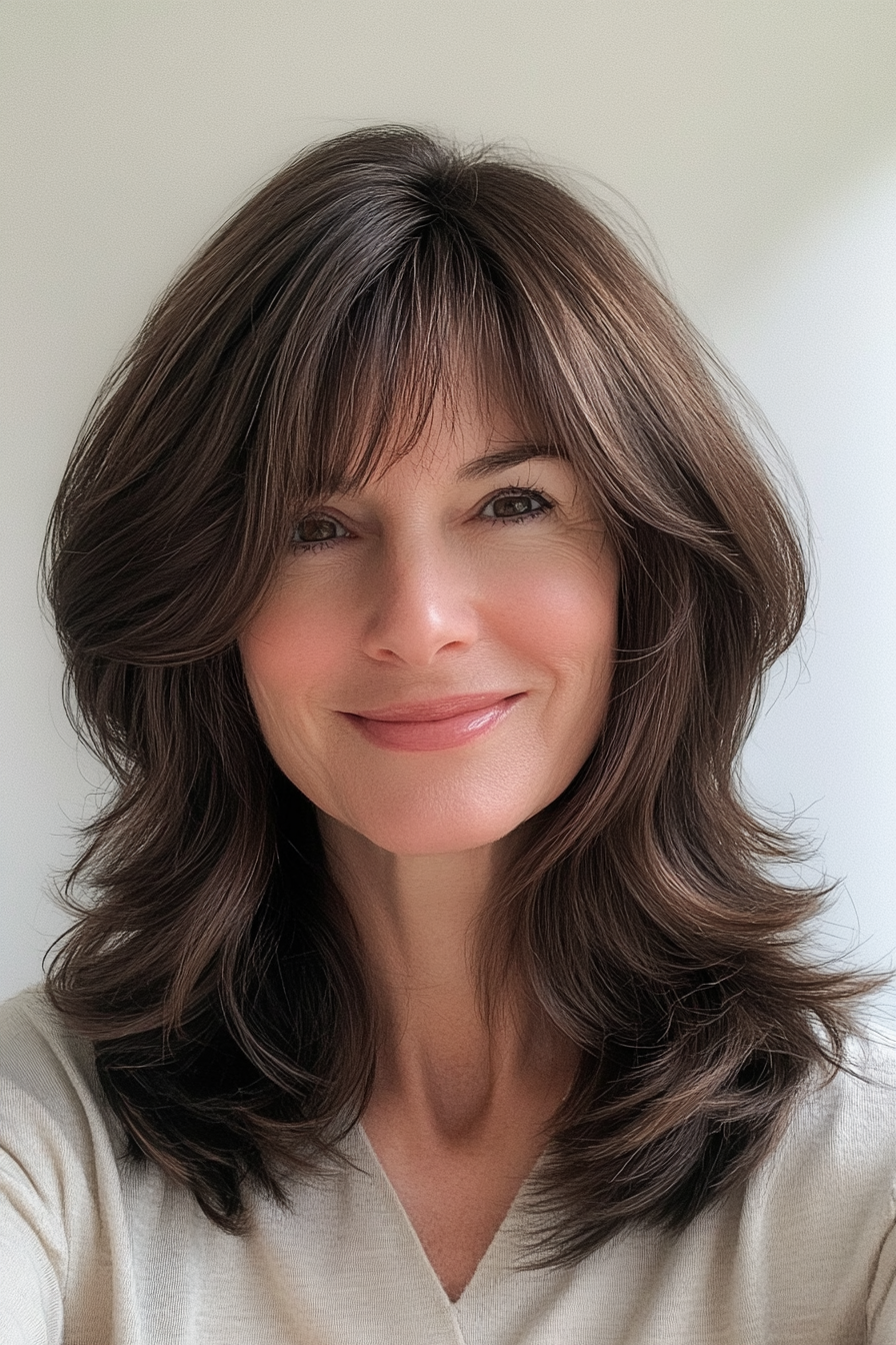 7. Modern Shag with Natural Dark Brown (Haircuts For Women Over 40) - Haircuts For Women Over 40