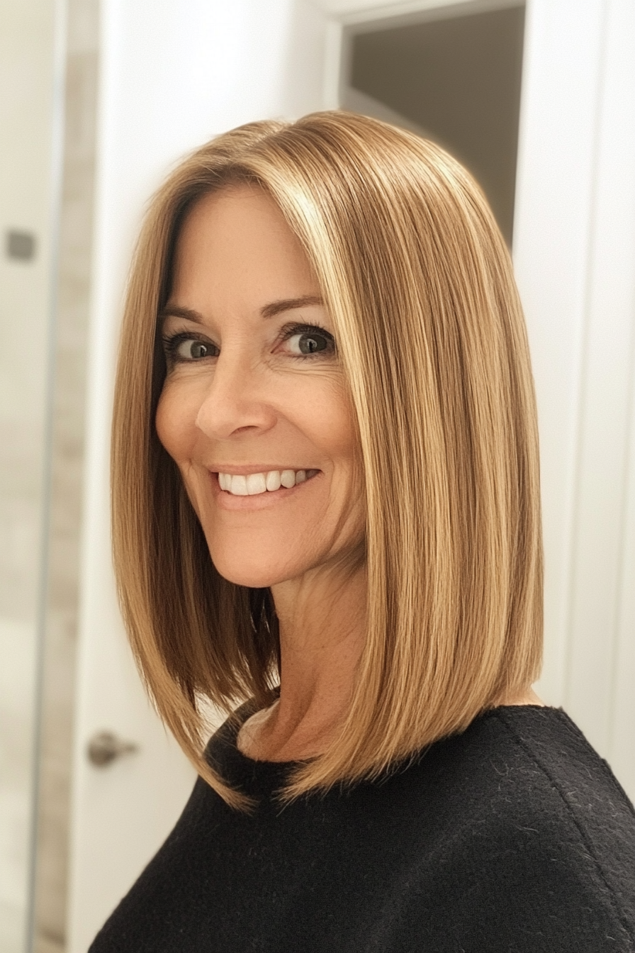 10. Blunt Collarbone Cut with Warm Honey Blonde (Haircuts For Women Over 40) - Haircuts For Women Over 40