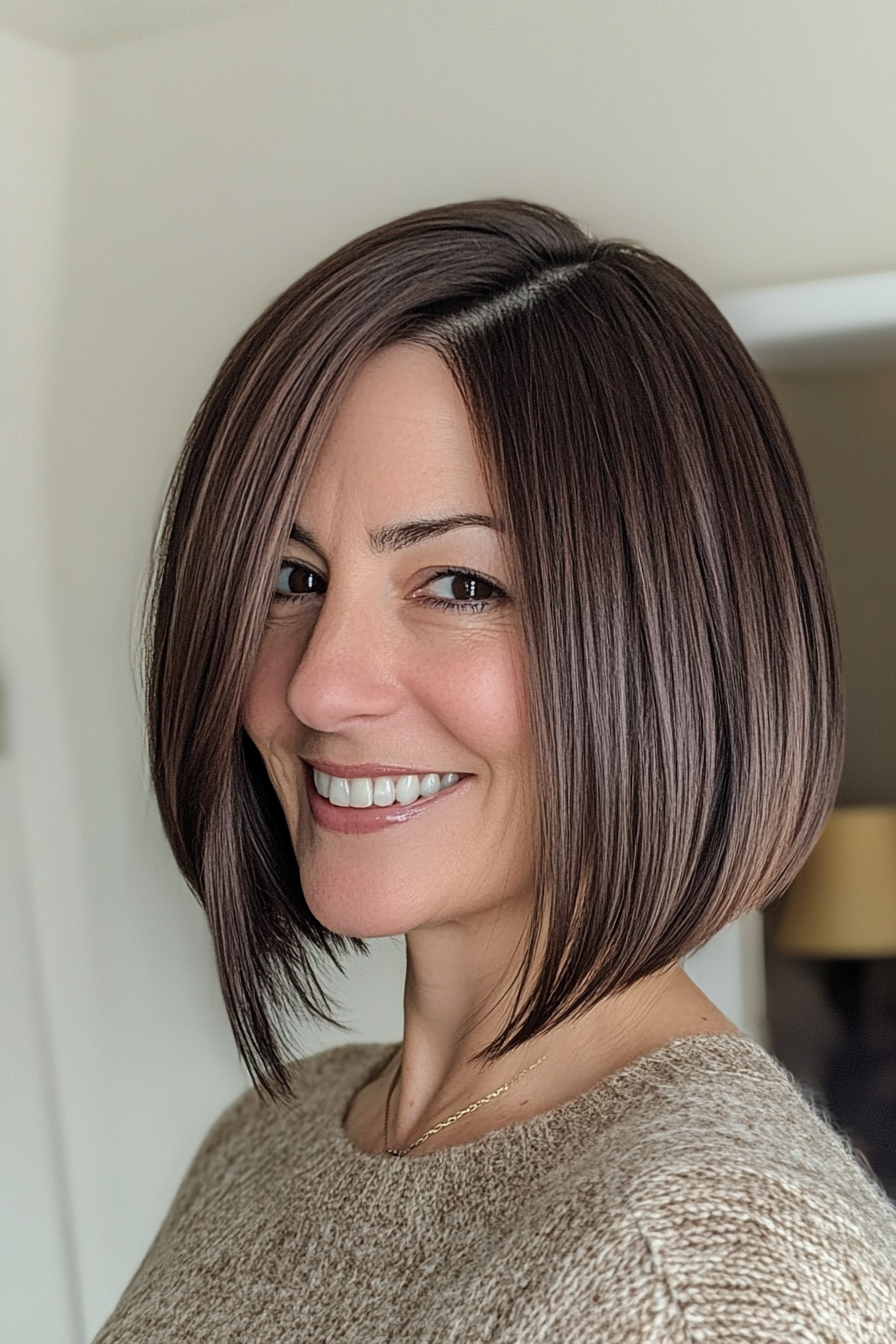 12. Asymmetrical Bob with Dark Mocha Brown (Haircuts For Women Over 40) - Haircuts For Women Over 40