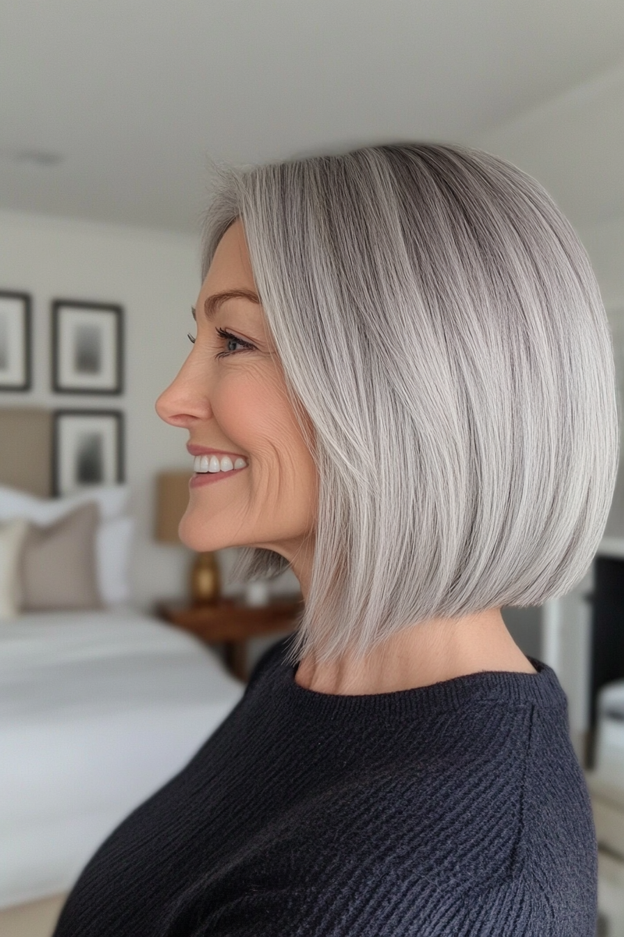 14. Classic Chin-Length Bob with Natural Gray (Haircuts For Women Over 40) - Haircuts For Women Over 40