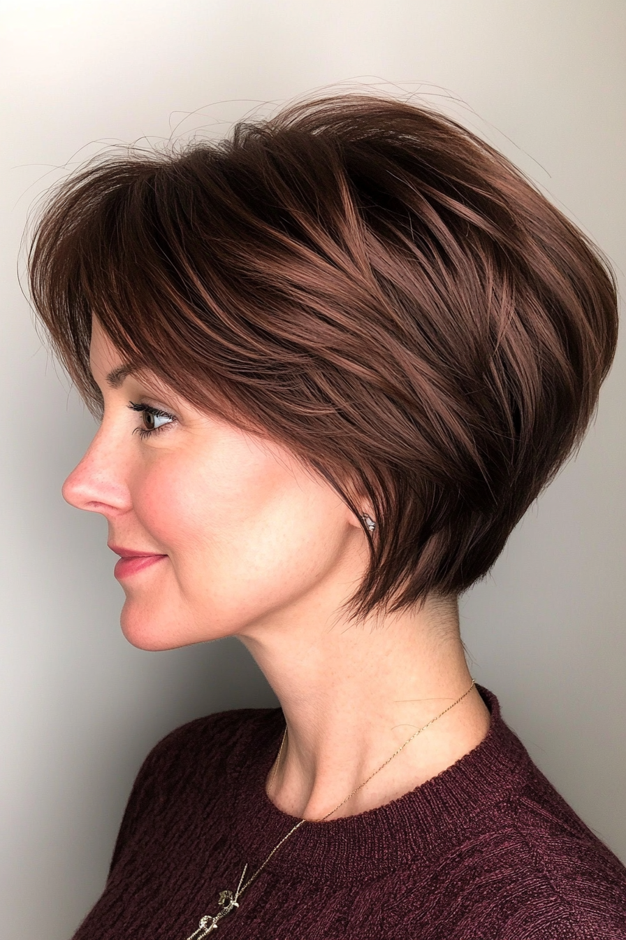 24. Voluminous Short Cut with Rich Walnut Brown (Haircuts For Women Over 40) - Haircuts For Women Over 40