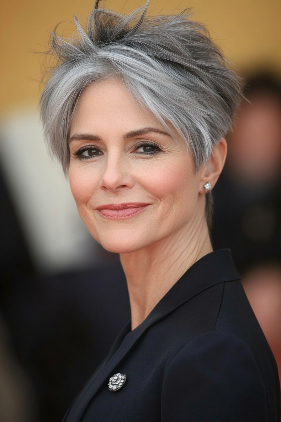 26. Subtle Layered Pixie with Smoky Gray Blend (Haircuts For Women Over 40) - Haircuts For Women Over 40