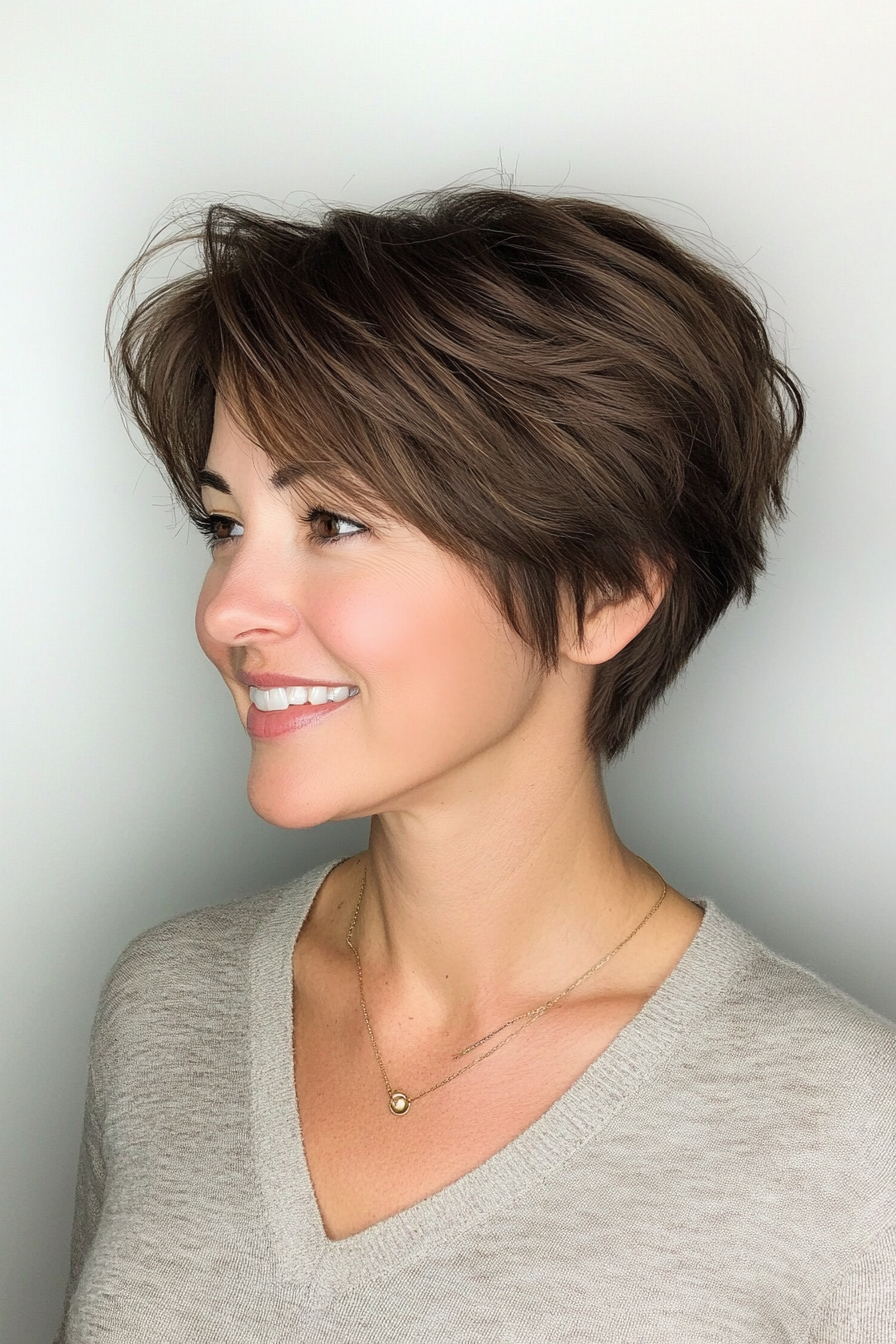 1. Soft Layered Pixie in Deep Brunette (Pixie Hairstyles For Thin Hair) - Pixie Hairstyles For Thin Hair