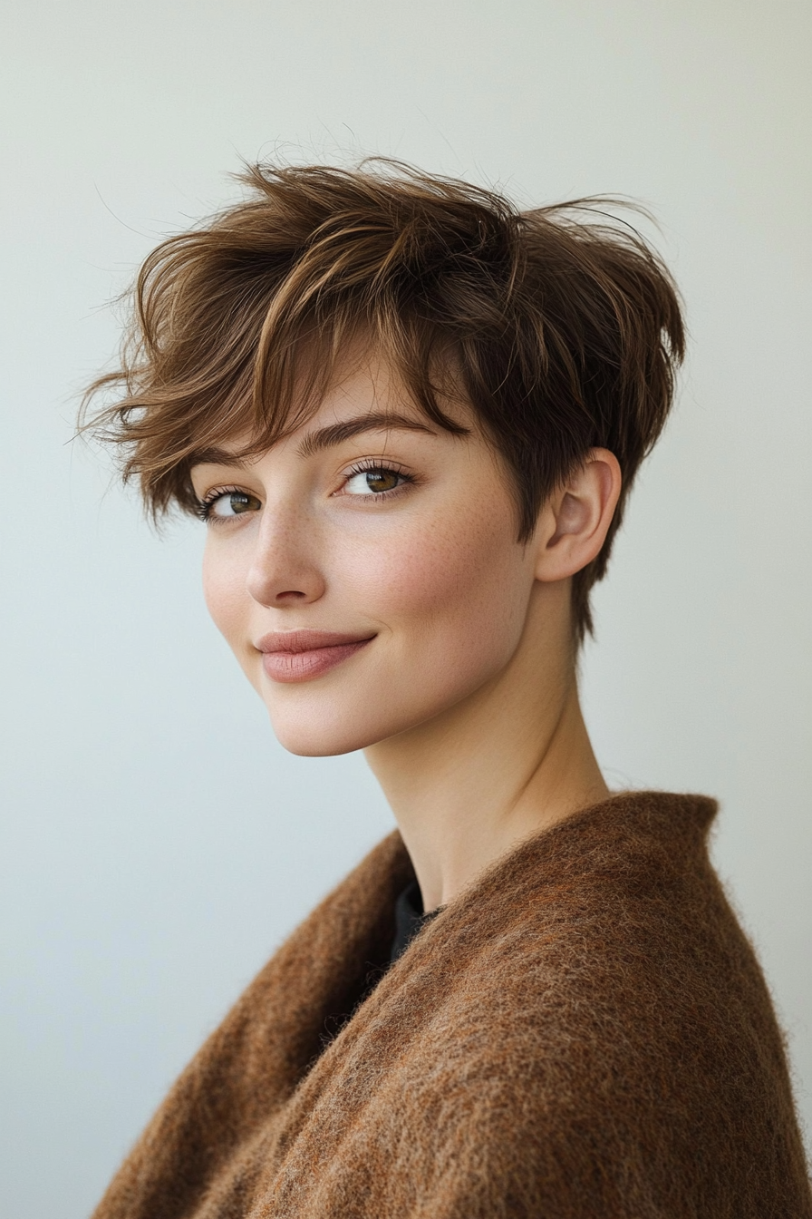 3. Textured Pixie Crop in Warm Chestnut (Pixie Hairstyles For Thin Hair) - Pixie Hairstyles For Thin Hair